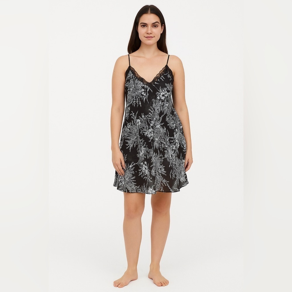 New Oscar de la Renta Pink Label women’s lace floral black white nightgown Sz M